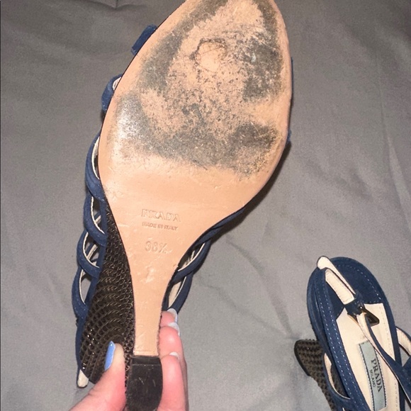 Prada- Really Great condition Navy Prada wedges - Picture 4 of 10